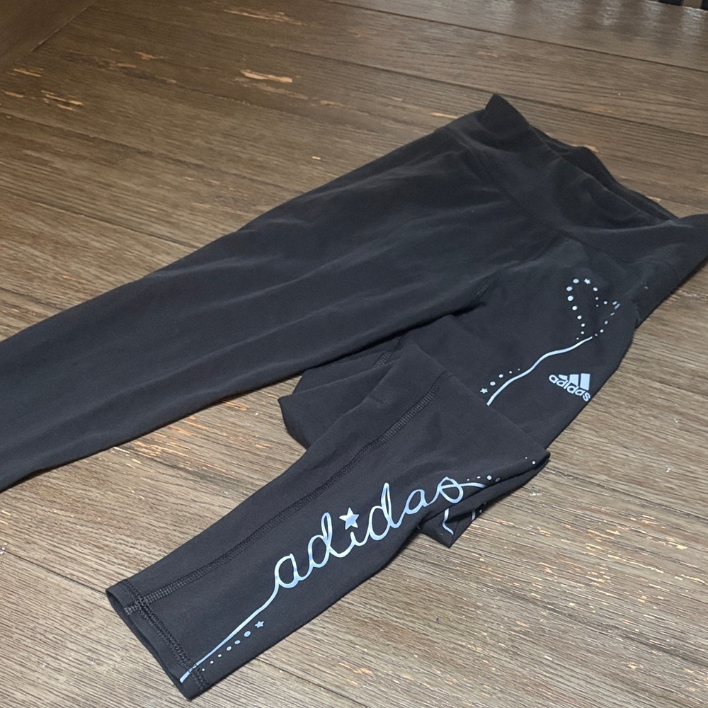 Adidas Kids Black Leggings with Blue Accents